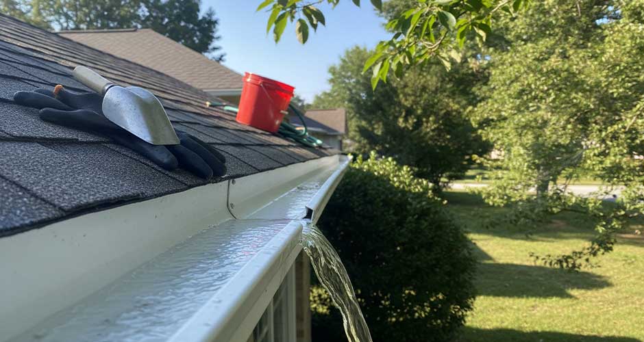 The Best Ways to Extend the Life of Your Gutters The Best Ways to Extend the Life of Your Gutters - Water flowing from house gutter with tools on roof